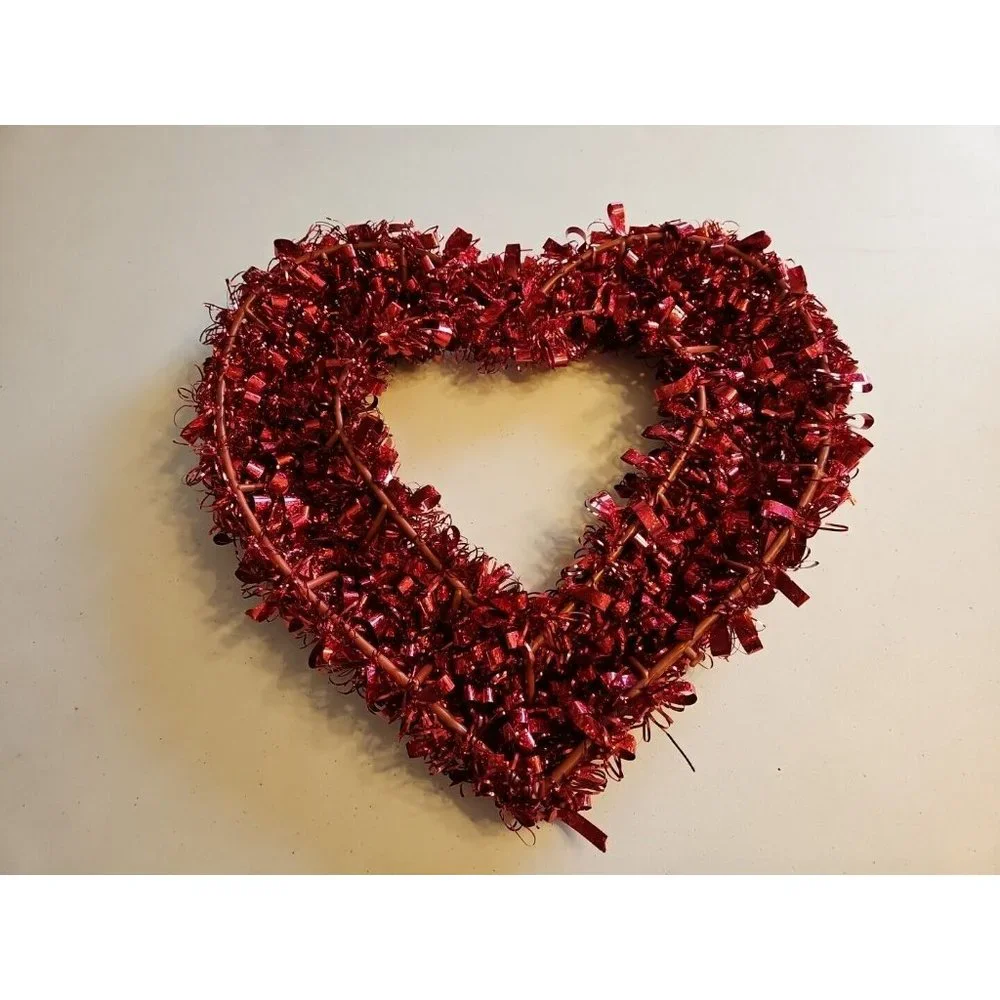 Valentines Day Heart Shaped Wreath, Red Color 15'' Height